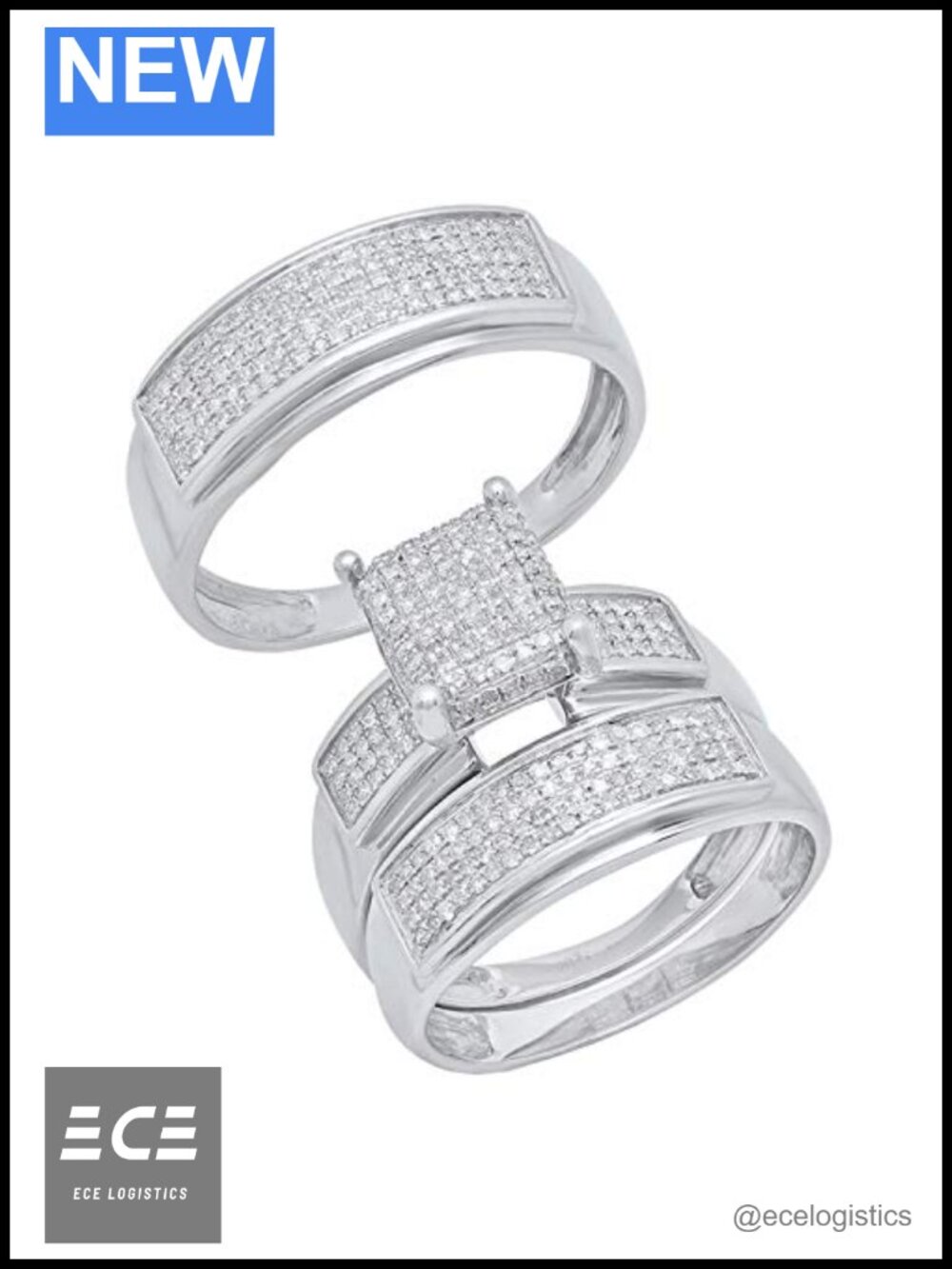 Sterling Silver Natural Diamond Bridal Ring Set Trio 0.65ct
